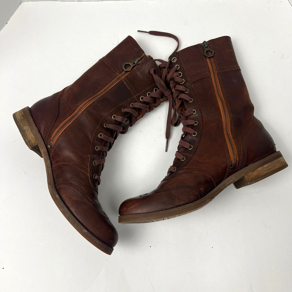 Timberland Savin Hill Brown Leather Wingtip Boots Womens 7.5 Heritage Country - Picture 5 of 10